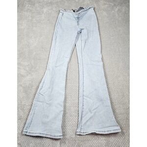 Edikted Jeans Womens S 27 Light Wash Ruched Front Flare Blue